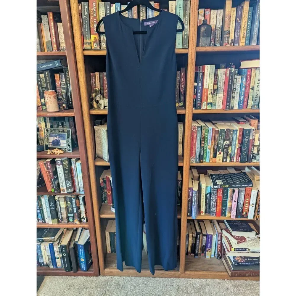 Ralph Lauren Women's Size 8 Purple Label Wool Blend Blue Romper Pants - Picture 1 of 7